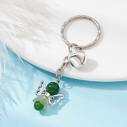 Green Angel Natural Gemstone Kcychain, with Acrylic Pendant and Iron Findings, Green, 7.6cm
