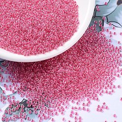(RR208) Carnation Pink Lined Crystal MIYUKI Round Rocailles Beads, Japanese Seed Beads, (RR208) Carnation Pink Lined Crystal, 11/0, 2x1.3mm, Hole: 0.8mm, about 1100pcs/bottle, 10g/bottle