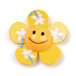 Желтый Большие подвески из непрозрачного акрила с принтом, цветок, желтые, 50.5x52.5x14.5 мм, отверстие : 1.8 мм