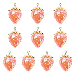 Светло-Коралловый Подвески из смолы, с латунной найти, клубника, свет коралловый, 28x18x18 мм, отверстие : 1.4~1.5 мм