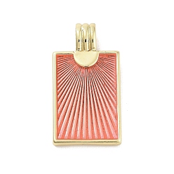 Светло-Коралловый Настоящие позолоченные подвески из латуни с эмалевым покрытием, долговечный, без свинца и без кадмия, прямоугольный шарм, свет коралловый, 18 мм, отверстие : 29.5x15.5x2.5 мм