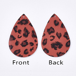 Rot Pu-Leder große Anhänger, Träne, mit Leopardenmuster, rot, 56.5x37x1.5 mm, Bohrung: 1.5 mm