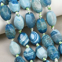 Blue Natural Dragon Veins Agate Beads Strands, Dyed & Heated, Lantern, Blue, 19~20x14~16mm, Hole: 2.5~3mm, about 14~15pcs/strand, 15.35''(39cm)