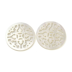 WhiteSmoke Natural White Shell Hollow Pendants, Flat Round Charms, WhiteSmoke, 26.5x1.5mm, Hole: 0.9mm