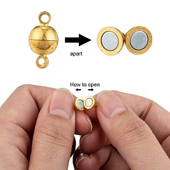 Golden Brass Magnetic Clasps with Loops, Nickel Free, Round, Golden, 11.5x6mm, Hole: 1.2mm
