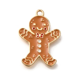 Gingerbread Man Новогодняя тема сплава эмали подвески, очарование пряничного человечка, золотой свет, 24x17.5x2 мм, отверстие : 1.6 мм