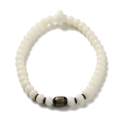 Weiß Natürliche Achat & weiße Jade Bodhi Wurzel runde Perlen Stretch-Armbänder, weiß, 14-3/8 Zoll (36.6 cm)