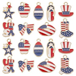 Разноцветный 54 шт 9 стиль американский флаг стиль сплав эмалированные подвески, без кадмия, без никеля и без свинца, золотые, яблоко и звезда и яйцо, красочный, 13~19x8~18x1.5~2 мм, отверстие : 1.6~1.8 мм, 6 шт / стиль
