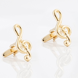Golden Brass Cufflinks, for Apparel Accessories, Music Note, Golden, 25.8x10.5mm