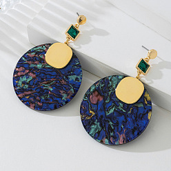 Плоский Круглый Серьги-гвоздики из сплава и акрила, золотые, плоско-круглые, 68x44 мм