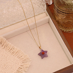 Аметист Природный аметист кулон ожерелье, звезда, золотые, 15.75 дюйм (40 см)