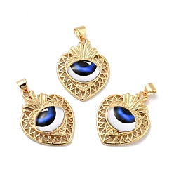 Средно-синий Непрозрачные подвески смолы, с фурнитурой из позолоченной латуни тона 18 k, сердце с очарованием глаз, без кадмия, без никеля и без свинца, светло-синий, 29x22.5x7 мм, отверстие : 3.5x4.3 мм