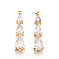 Teardrop Латунные микро проложить кубического циркония подвески, долговечный, без никеля , реальный 18 k позолоченный, слеза, 23.5x5.5x4 мм, отверстие : 1 мм