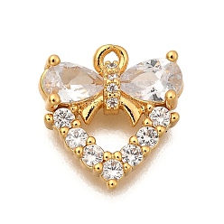 Прозрачный Латунные микро проложить кубического циркония прелести, Сердце с сердцем, долговечный, без никеля , реальный 18 k позолоченный, прозрачные, 14x13x4.5 мм, отверстие : 1.4 мм