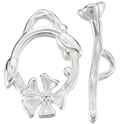 Посеребрённый 10 шт. экологически чистые латунные застежки-тоглы, без кадмия и без свинца, долговечный, Кольцо с цветком, 925 серебро покрытием, звенеть:, 17x12x2.5 мм, бар: 5x18x4 mm, отверстие : 3x1 мм