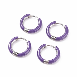 Темная Орхидея Двухцветные 304 массивные серьги-кольца из нержавеющей стали с эмалью для женщин, цвет нержавеющей стали, темные орхидеи, 10 датчик, 15~16x2.5~3 мм, штифты : 1 мм