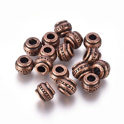 Red Copper Tibetan Style European Beads, Barrel, Red Copper, Lead Free & Cadmium Free & Nickel Free, 9x9x7mm, Hole: 4mm