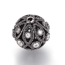 Gunmetal Brass Micro Pave Cubic Zirconia Beads, Round, Clear, Gunmetal, 11.5mm, Hole: 1.2mm