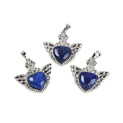 Ляпис-Лазурь Крашеные природные лазурит подвески, с реечной обшивкой латунными выводами, платина, без кадмия и без свинца, сердце, 33x32.5x6.5 мм, отверстие : 5x8 мм