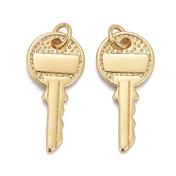 Настоящее золото 18K Латунные подвески, долговечный, ключ, реальный 18 k позолоченный, 18.5x8.5x1 мм, Перейти кольцо: 4x0.7 мм, внутренний диаметр: 3.5 мм