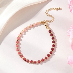 Красный Браслеты-рондели из латуни и окрашенного натурального малазийского нефрита для женщин, реальный 14 k позолоченный, красные, 7.28 дюйм (18.5 см)