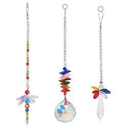 (52) Непрозрачная лаванда 3шт. стеклянные стрекозы подвесные ловцы солнца, для наружного и садового декора, разноцветные, 200~237 мм