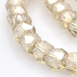 Льняное Полотно Граненые бусины, стекло, жемчужный блеск, с гальваническим покрытием , белье, 6x6x6 мм, отверстие : 1 мм, около 71 шт / нитка, 16.5 дюйм