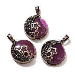 Полосатый Агат Подвески из натурального орхидейного полосатого агата (окрашенного и нагретого), с латунной фурнитурой , плоско-круглые, 26.5x23x9 мм, отверстие : 8x5 мм