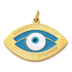 Темно-Голубой Ионное покрытие (ip) 304 подвески из нержавеющей стали с эмалью, с целью перехода в кольце, ручная полировка, очарование глаз, реальный 18 k позолоченный, глубокое синее небо, 14.5x20x2.5 мм, отверстие : 2.5 мм