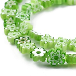 Light Green Handmade Millefiori Glass Bead Strands, Flower, Light Green, 6.4~9x3.2mm, Hole: 1mm, about 56pcs/Strand, 15.75''(40cm)