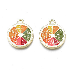 Разноцветный Стойки обшивки сплава эмали подвески, без кадмия, без никеля и без свинца, золотой свет, ломтик лимона, красочный, 19x16x2 мм, отверстие : 1.8 мм