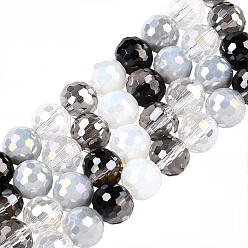 Черный 4 нити гальванопокрытие стеклянные бусины нити, граненые, круглые, чёрные, 8 мм, отверстие : 1.4 мм, около 50~51 шт / нитка, 14.33''~14.69'' (36.4~37.3 см)