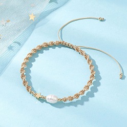 Звезда Женские плетеные браслеты из натурального культивированного пресноводного жемчуга, латуни и нержавеющей стали, звезда, внутренний диаметр: 304 дюйм (2.24~3.35 см)