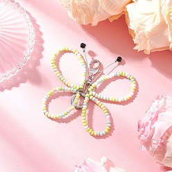 Бледно-Зеленый Стеклянные бусины бабочка подвеска украшения, с карабин-лобстерами , бледно-зеленый, 60 мм