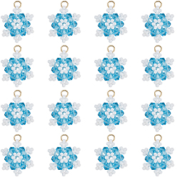 Темно-Голубой 20 шт. подвески-снежинки из стеклянного бисера, со стеклянными и 304 нержавеющими кольцами для прыжков, реальный 18 k позолоченный, граненые, глубокое синее небо, 18x16x8 мм, отверстие : 3 мм