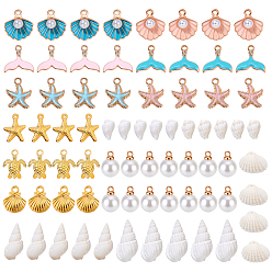 (52) Непрозрачная лаванда 66 шт. 9 стили подвески из натуральной ракушки и цинкового сплава с эмалью, с абс пластмассовой имитационной жемчужиной, с 14шт. АБС-пластик, имитация грушевой скорлупы, разноцветные, 15.5x14.5x6 мм, отверстие : 2 мм