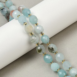 Светло-Синий Бусины из натурального белого нефрита, окрашенные, граненые, круглые, с бисером, голубой, 10x9 мм, отверстие : 1 мм, около 33 шт / нитка, 15.43'' (39.2 см)