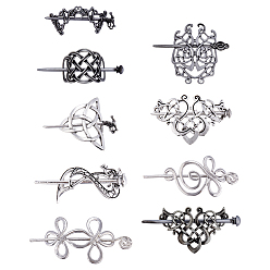 Античное Серебро 9 шт. 9 стили ретро-палочки для волос из сплава, узел, античное серебро, 27~102x8.5~69x1.3~11 мм, 1 шт / стиль