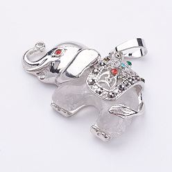 Хрусталь Природного кварца хрустальных подвесок, с хрустальной и латунной фурнитурой, слон, платина, 25.5x36.5x10 мм, отверстие : 5x8 мм