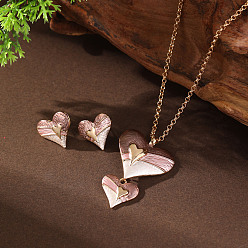 Pink Комплекты из серег-гвоздиков и ожерелий с эмалью в форме сердца для женщин, розовые, 420 мм