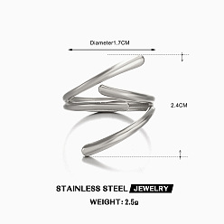 Нержавеющая Сталь Цвет 304 открытые кольца-манжеты из нержавеющей стали для женщин, неправильные линии, цвет нержавеющей стали, 17 мм