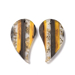 Gold Transparent Resin & Walnut Wood Pendants, with Gold Foil, Leaf Charm, Gold, 38x21x3.8mm, Hole: 2mm