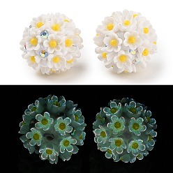 Белый Бусины ручной работы из светящейся полимерной глины со стразами, ручка фокусные бусины, с акриловым цветком ромашки, белые, 20~21 мм, отверстие : 2 мм