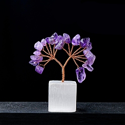 Аметист Натуральные аметистовые чипсы дерево жизни украшения, на натуральной селенитовой основе, Медная проволока, энергетический камень фэн-шуй, подарок для женщин и мужчин, медитация, 60~65 мм