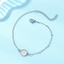 Нержавеющая Сталь Цвет 304 изготовление браслетов-спутников из нержавеющей стали, с плоскими круглыми настройками кабошон, не тускнеет, цвет нержавеющей стали, лоток : 8.5 мм, 7.20 дюйм (18.3 см)