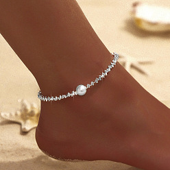 Серебро Круглые пластиковые браслеты из жемчуга и сплава для женщин, серебряные, 8-1/4 дюйм (210 мм)