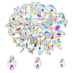 Хрусталь AB 85шт 3 стиль пришивные стразы, стекло горный хрусталь, 2-отверстия ссылки, аксессуары для одежды, лошадиный глаз , хрусталь AB, 15~22x7~13x3.5~5.5 мм, отверстие : 1 мм