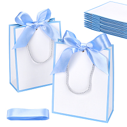 Небесно-голубой Бумажные подарочные пакеты, сумки с ручками, прямоугольник с полиэфирной лентой, голубой, 17.8x8.3x23 см