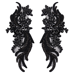 Черный Тканевые нашивки со стеклянными стразами, ремонт швейное ремесло украшение, форма хвоста феникса, чёрные, 360x138x8 мм