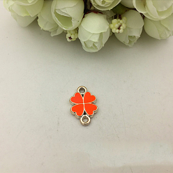 Оранжево-Красный Соединители ccb пластиковые ссылки, с эмалью, золотые, клевер, оранжево-красный, 22x14.5x3 мм